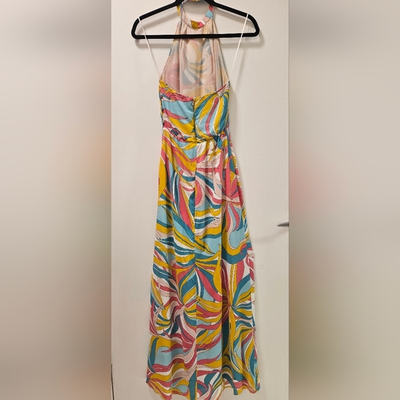 Pinko La Rioja Abito Crepe De Chine Multicolor Halter Maxi Dress Size 38 - Picture 13 of 16